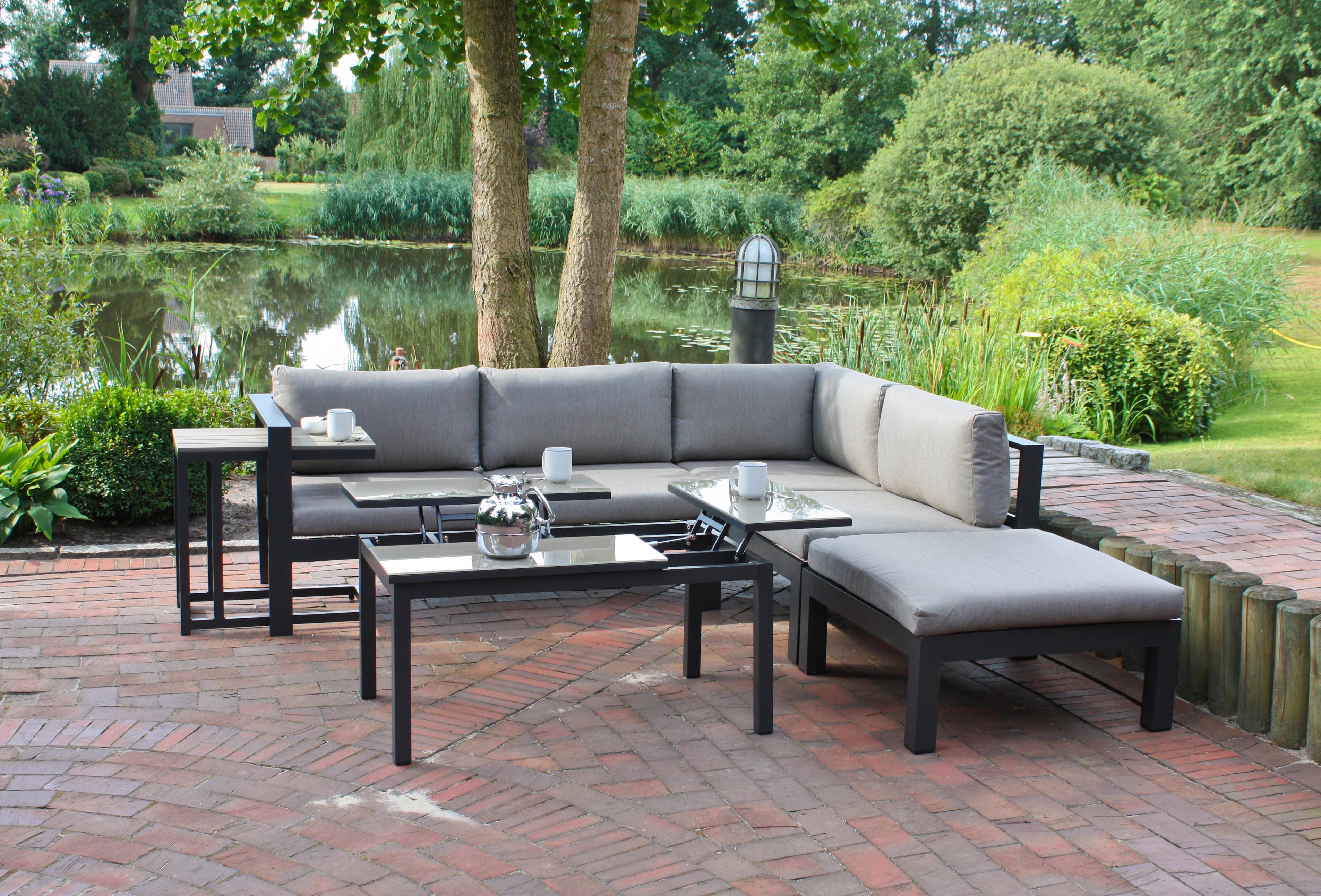 Loungegarnitur Miranda - Anthrazit/Grau, Basics, Glas/Kunststoff (177/65,5/247cm) - Gardenson
