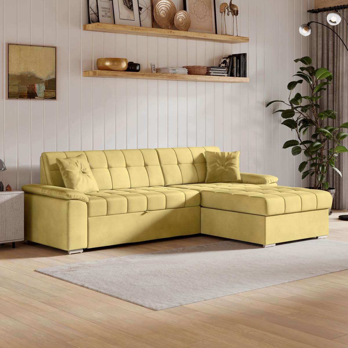 Ecksofa Bali senfgelb, 208x120cm - Senfgelb, Trend, Textil (257/167cm) - Livetastic