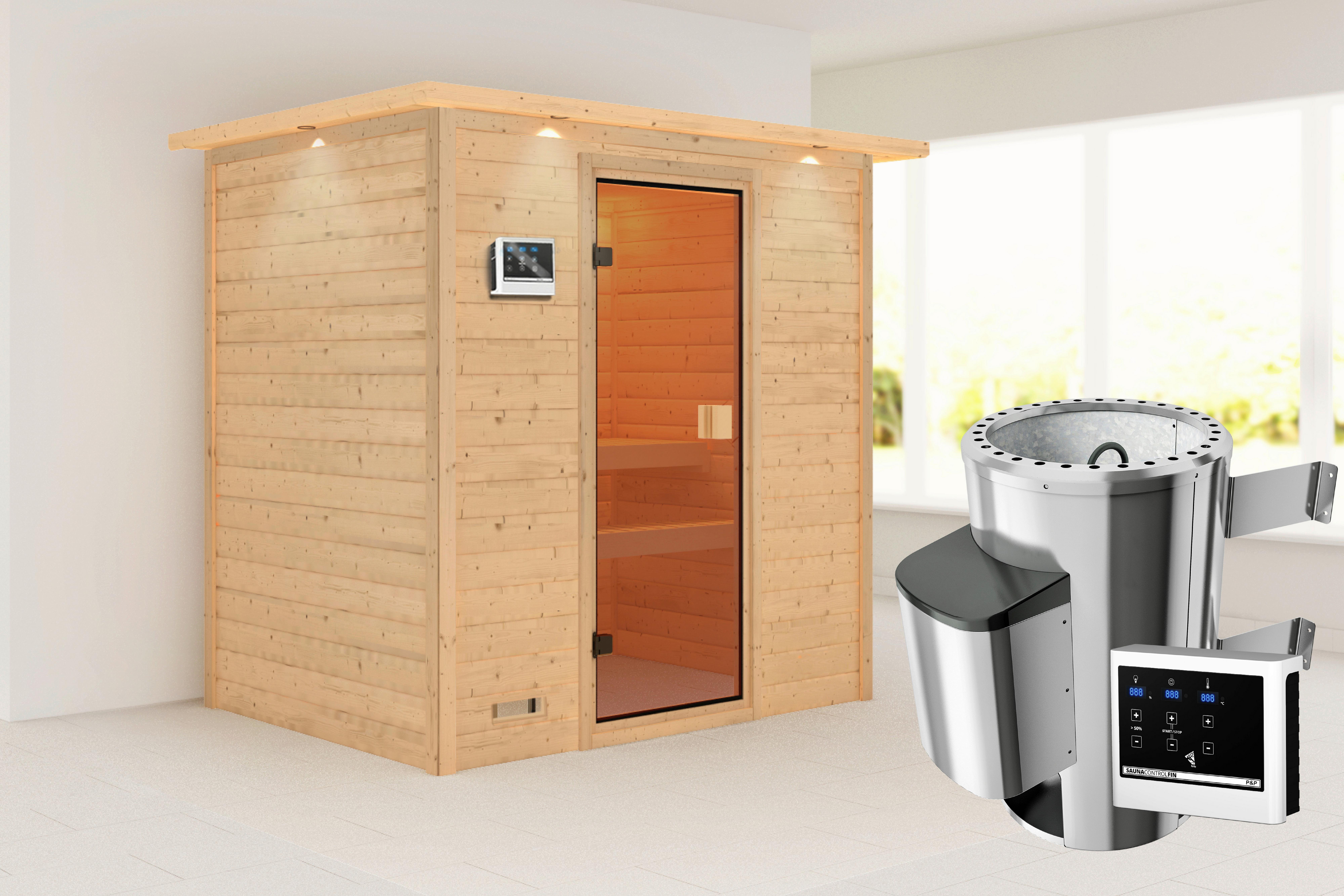 Sauna Helen Front 196/191/145 Cm - Fichtefarben, Basics, Holz (196/191/145cm)
