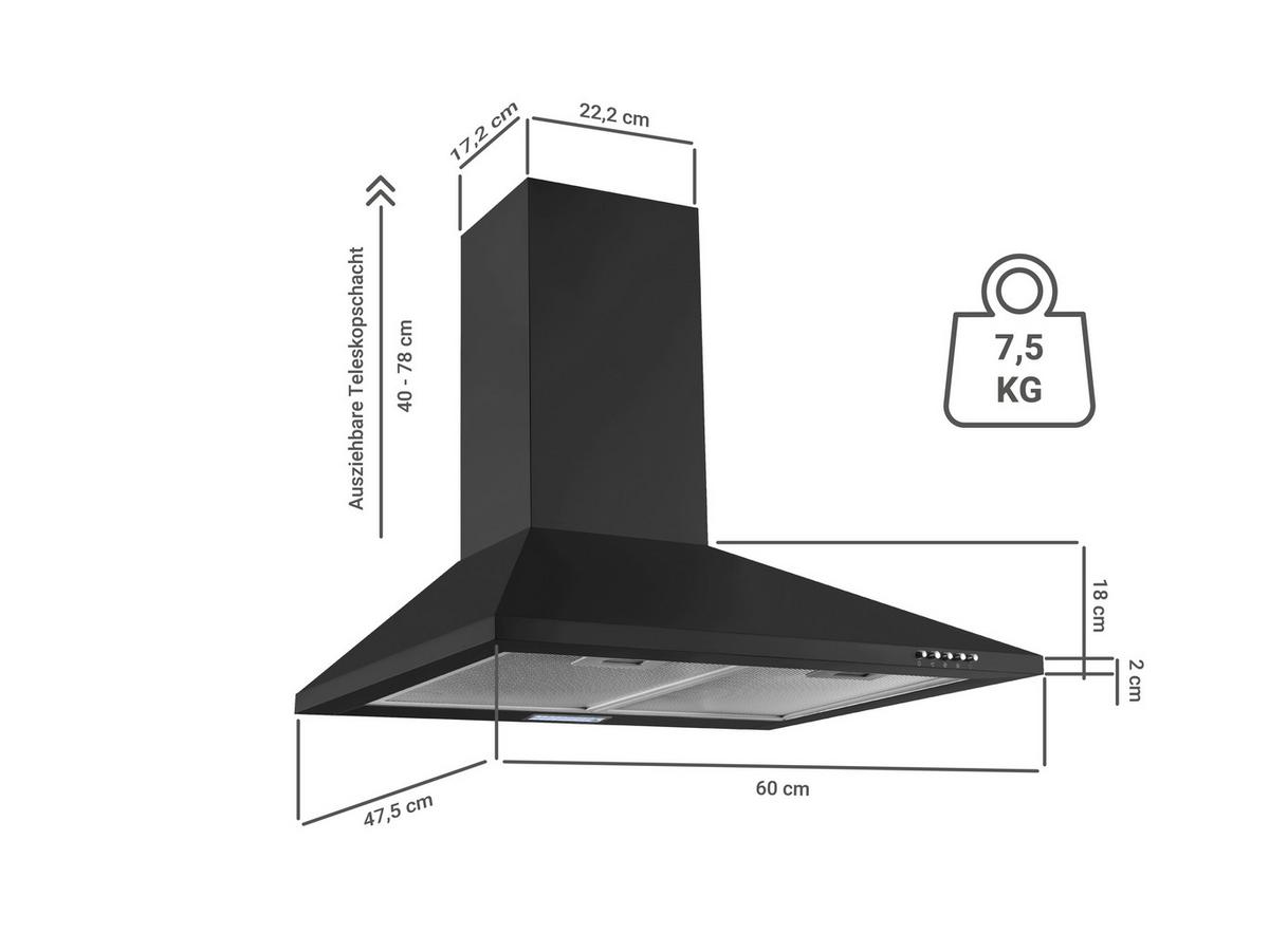 Dunstabzugshaube Karena Schwarz B: 60 Cm, Led - Schwarz, Trend, Metall (60/58-96/47,5cm) - Respekta