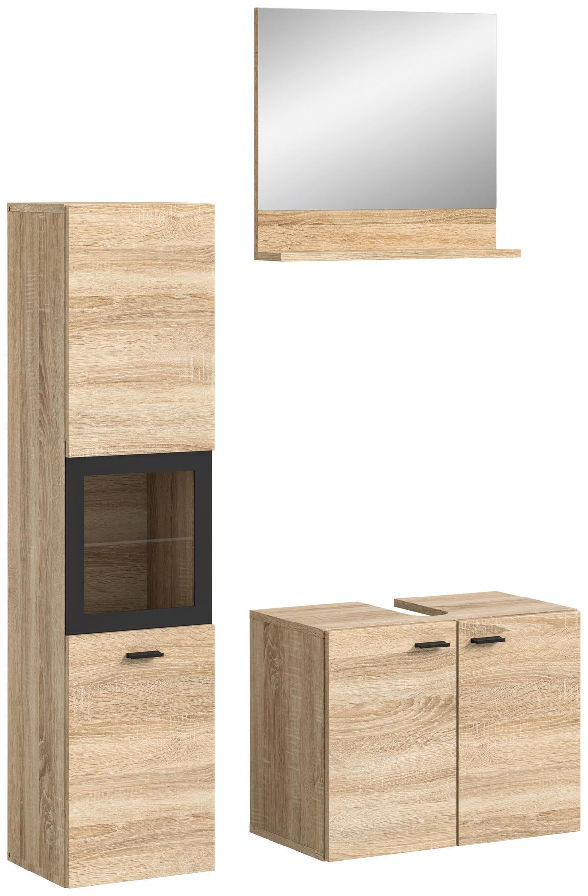 Badezimmer Boston Sonoma Eiche Dekor - Schwarz/Sonoma Eiche, MODERN, Glas/Holzwerkstoff (87cm) - MID.YOU