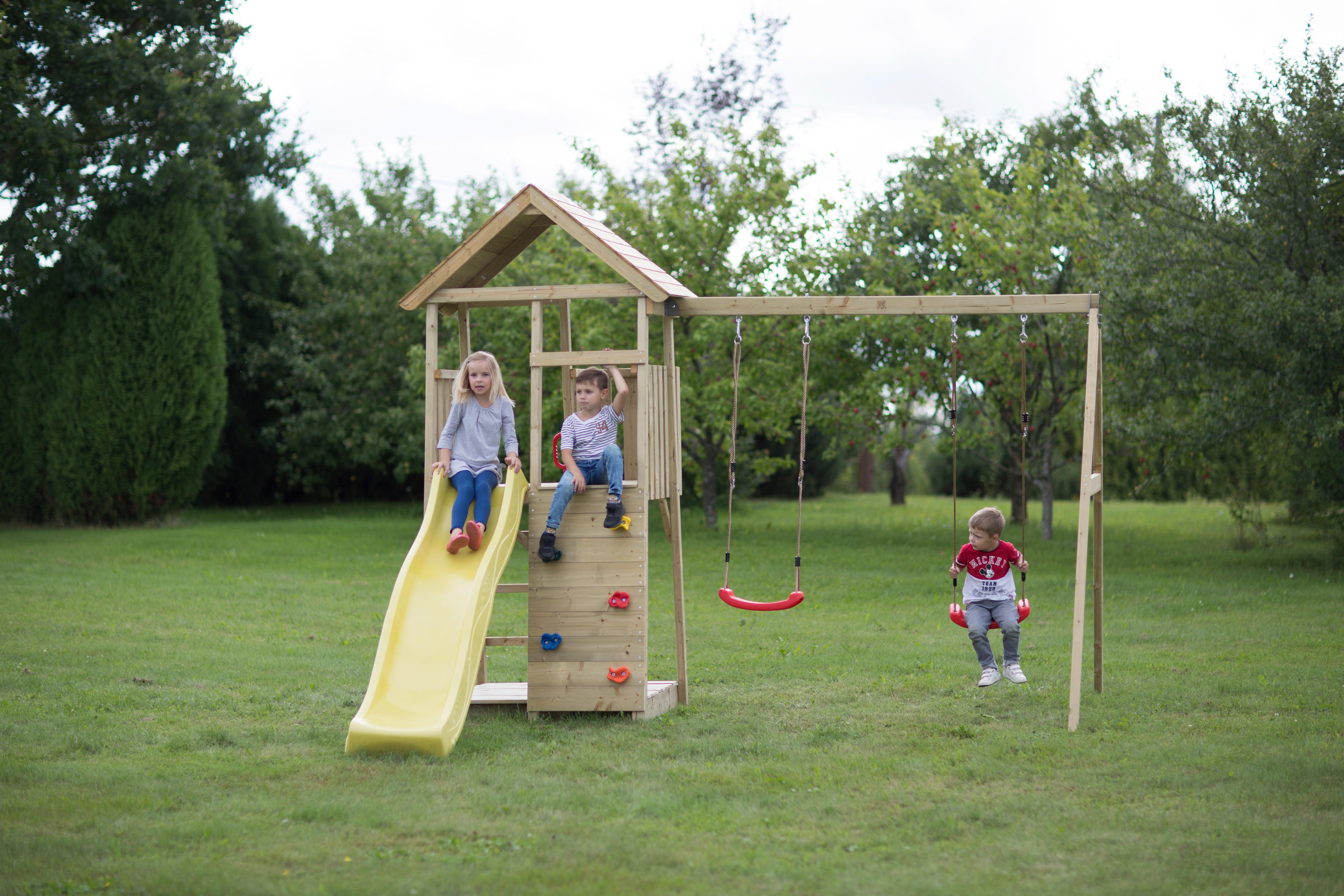 Spielturm Pinguin Gelb/naturfarben, B: 340 Cm - Gelb/Naturfarben, KONVENTIONELL, Holz (340/270/280cm)