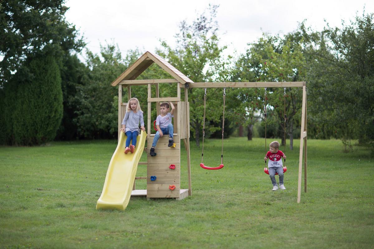Spielturm Pinguin Gelb/Naturfarben, B: 340 cm - Gelb/Naturfarben, KONVENTIONELL, Holz (340/270/280cm)