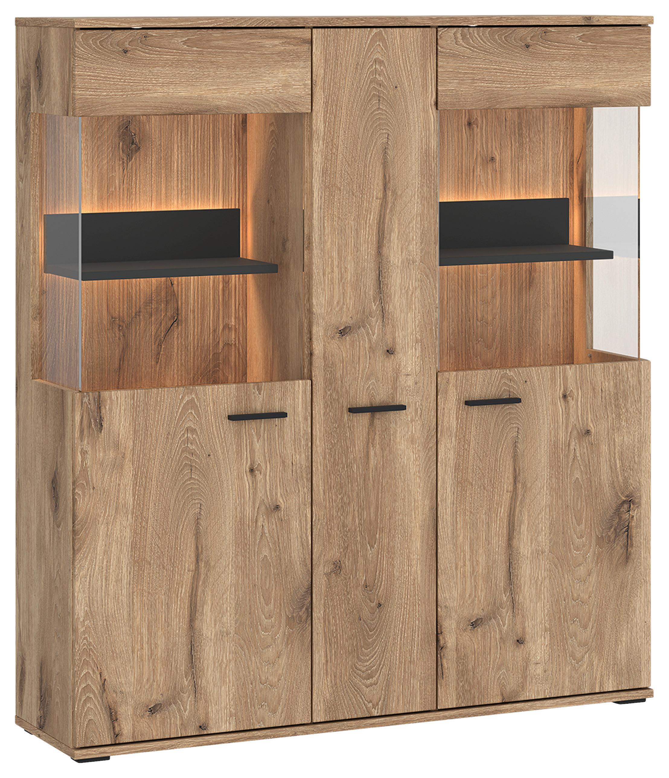 Kommode Pardoo Eichefarben/Anthrazit B: 115cm - Eichefarben/Anthrazit, Trend, Glas/Holzwerkstoff (115/133,7/37cm)