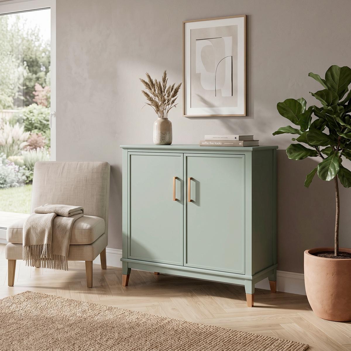 Highboard Westerleigh Hellgrün B: 86 cm - Goldfarben/Hellgrün, Design, Holzwerkstoff/Metall (86/85/41cm) - MID.YOU