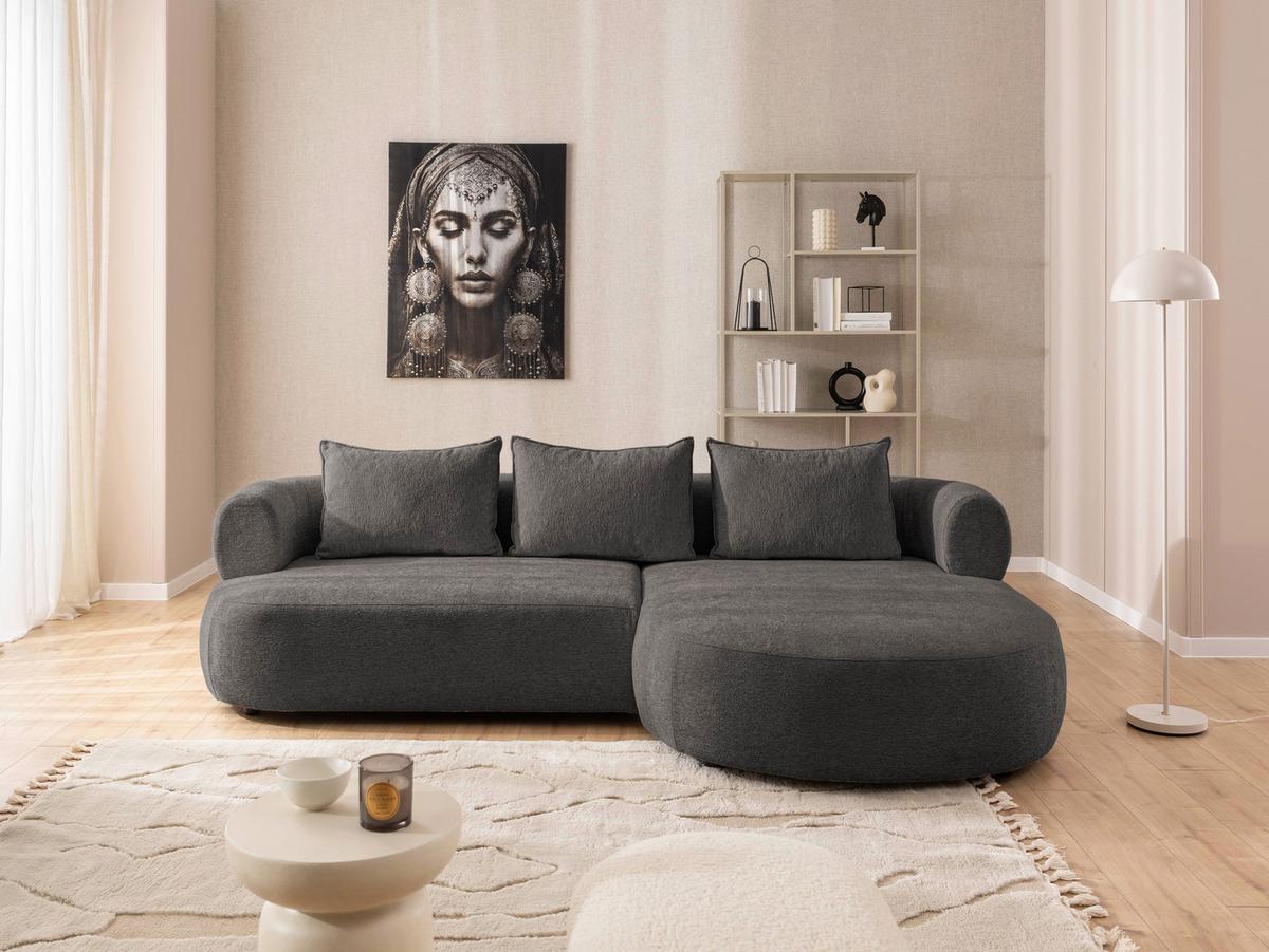Ecksofa Ferro Anthrazit S: 256x156 cm - Anthrazit/Schwarz, Design, Textil (256/156cm) - Livetastic