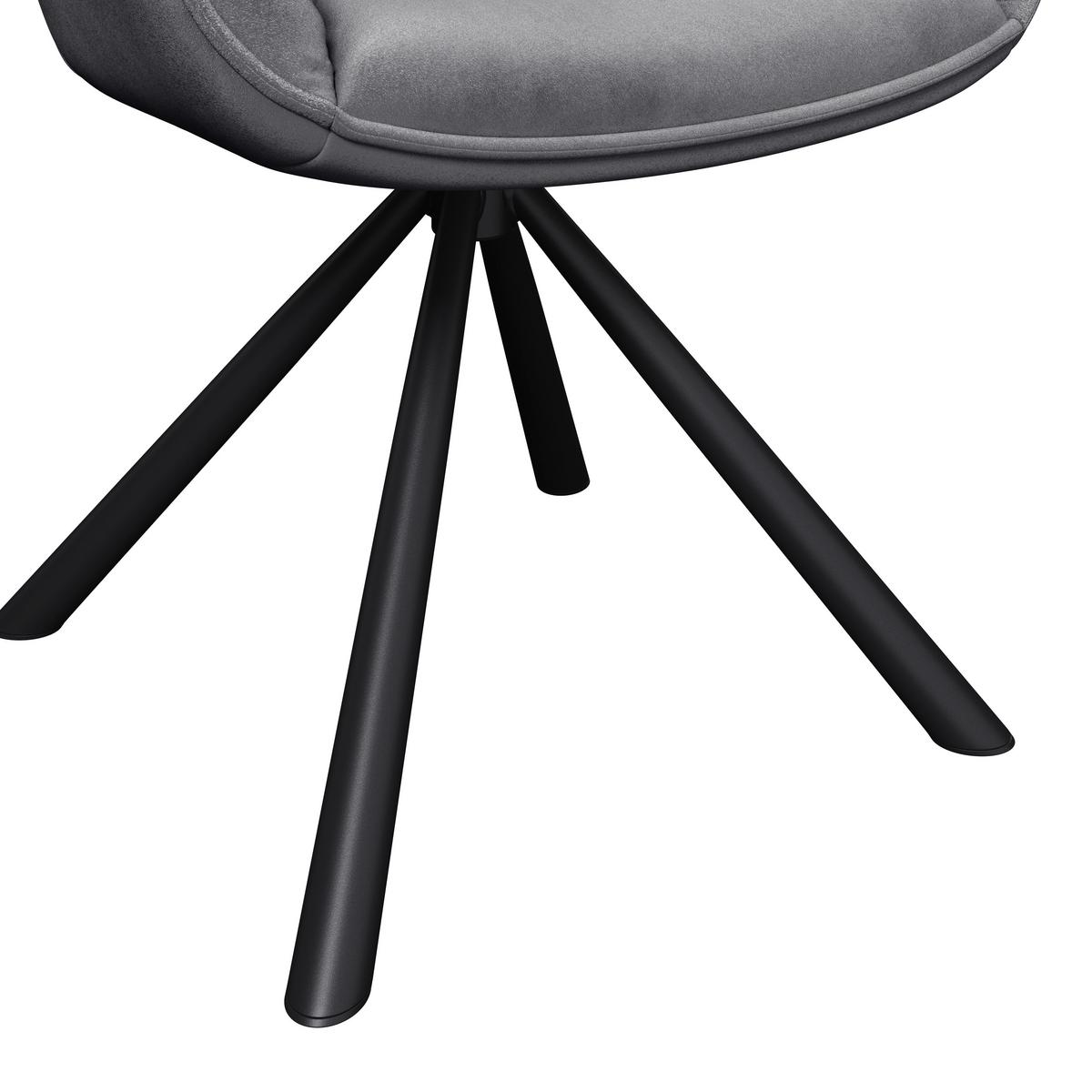 Armlehnstuhl Silvi Samt Grau 360° drehbar - Schwarz/Grau, KONVENTIONELL, Textil/Metall (62/85/62cm)