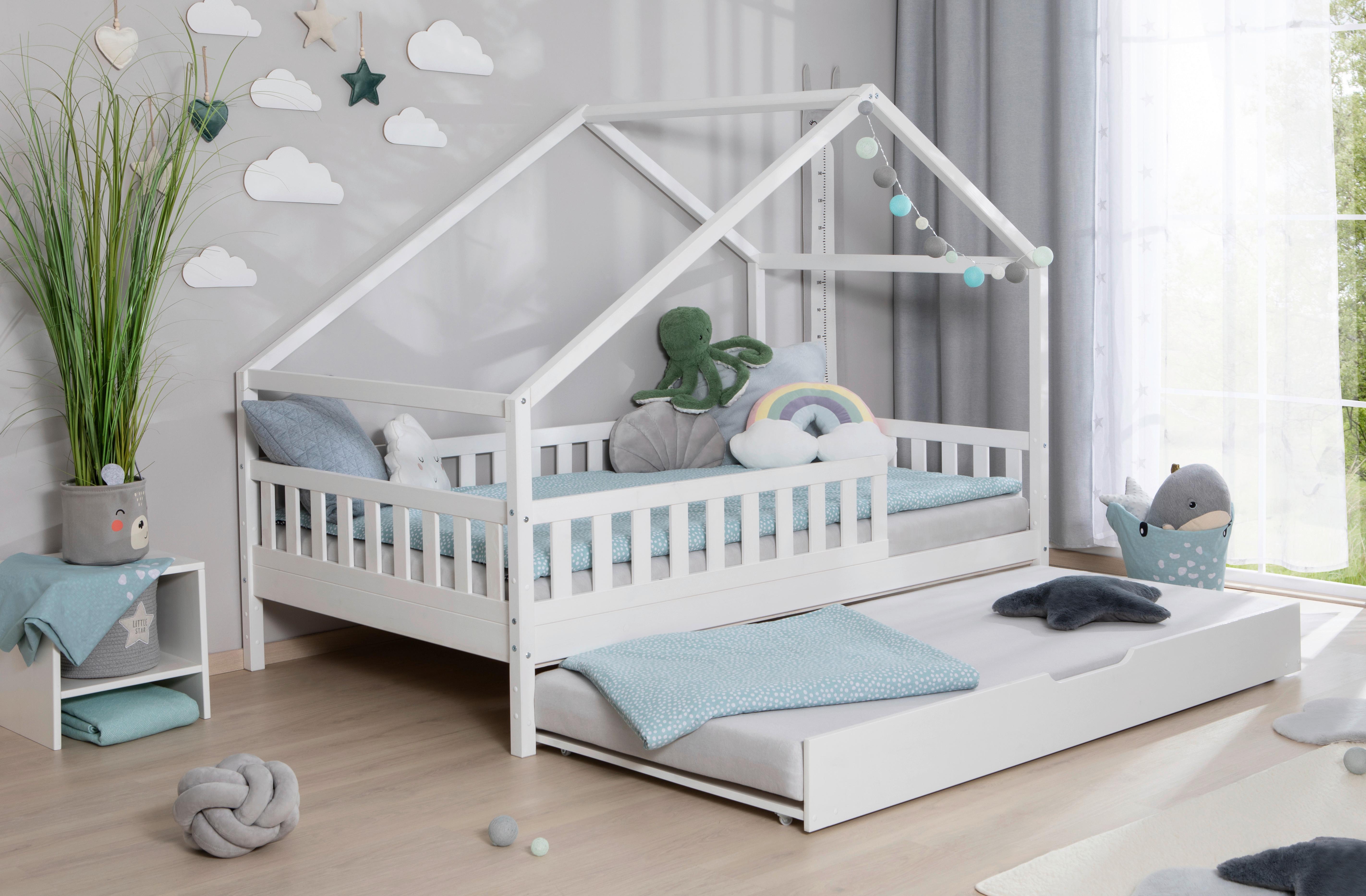 Hausbett Lou Bettkasten Weiß B: 140 Cm - Weiß/Naturfarben, MODERN, Holz (140/200cm) - MID.YOU