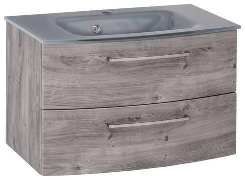 Waschbecken mit Unterschrank Stockholm B: 80cm, Grau Dekor - Eichefarben/Grau, KONVENTIONELL, Glas/Holzwerkstoff (80cm) - Held