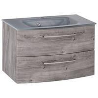 Waschbecken mit Unterschrank Stockholm B: 80cm, Grau Dekor - Eichefarben/Grau, KONVENTIONELL, Glas/Holzwerkstoff (80cm) - Held