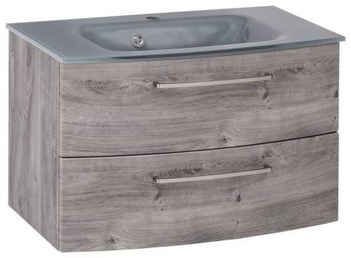 Waschbecken mit Unterschrank Stockholm B: 80cm, Grau Dekor - Eichefarben/Grau, KONVENTIONELL, Glas/Holzwerkstoff (80cm) - Held