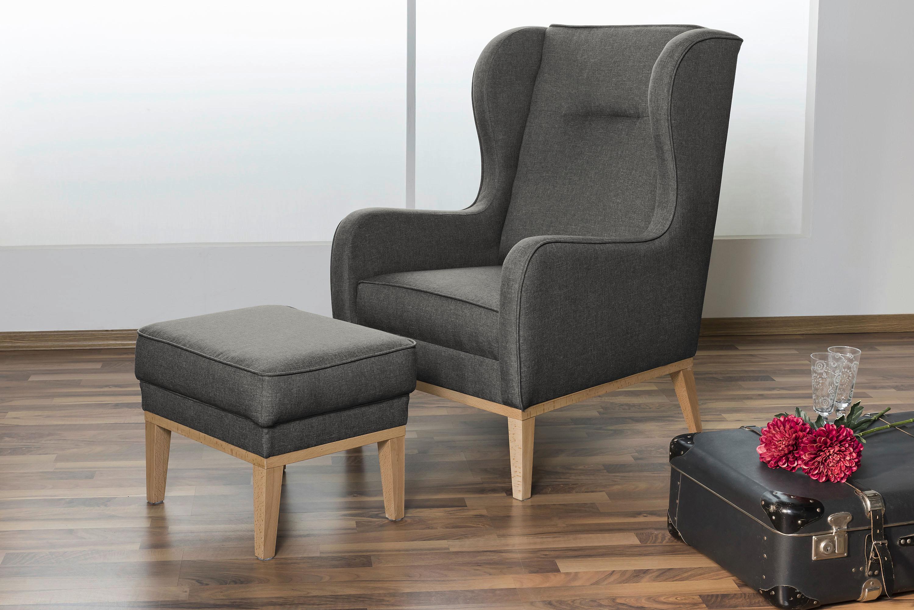 Hocker Angelo - Anthrazit/Naturfarben, KONVENTIONELL, Textil (50/41/41cm) - Max Winzer