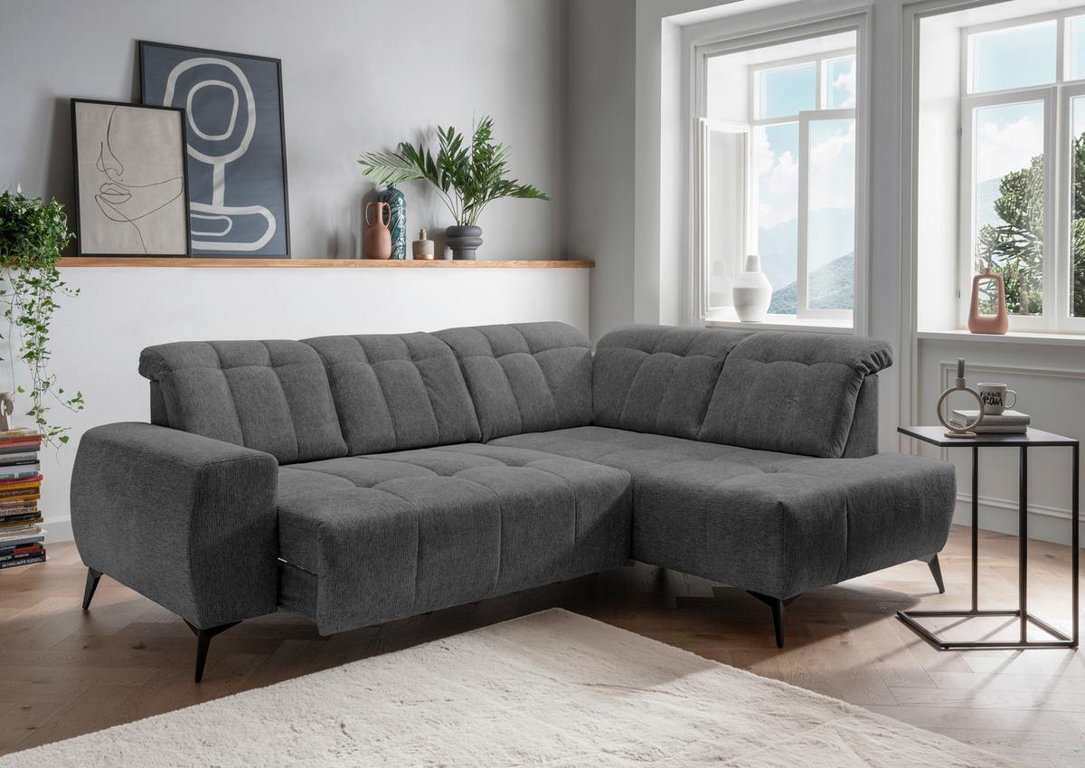 Ecksofa mit USB Anschluss Sano, Anthrazit, S: 261x200 cm - Anthrazit/Schwarz, MODERN, Textil (261/200cm) - Livetastic