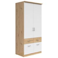 Skříň BRANDO 91cm dekor dub Artisan/bílá matná - bílá/barvy stříbra, Konvenční, kompozitní dřevo/plast (91/199/58cm)