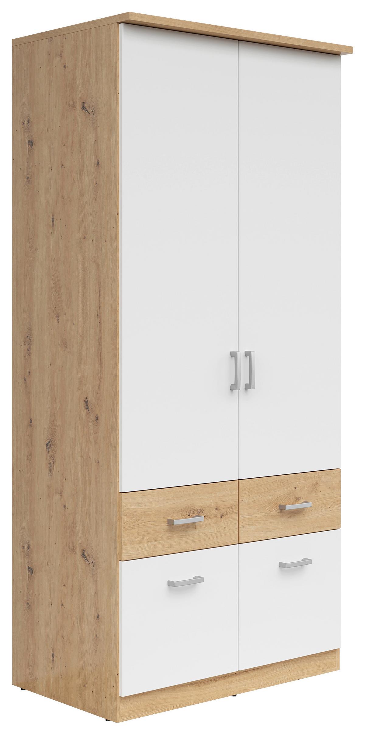 Skříň BRANDO 91cm dekor dub Artisan/bílá matná - bílá/barvy stříbra, Konvenční, kompozitní dřevo/plast (91/199/58cm)