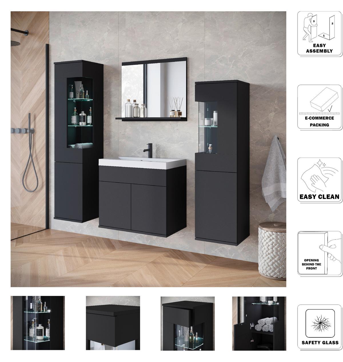 Badezimmer Narobi Schwarz B: 120,4 cm - Schwarz/Weiß, Trend, Glas/Keramik (120,4cm) - P & B