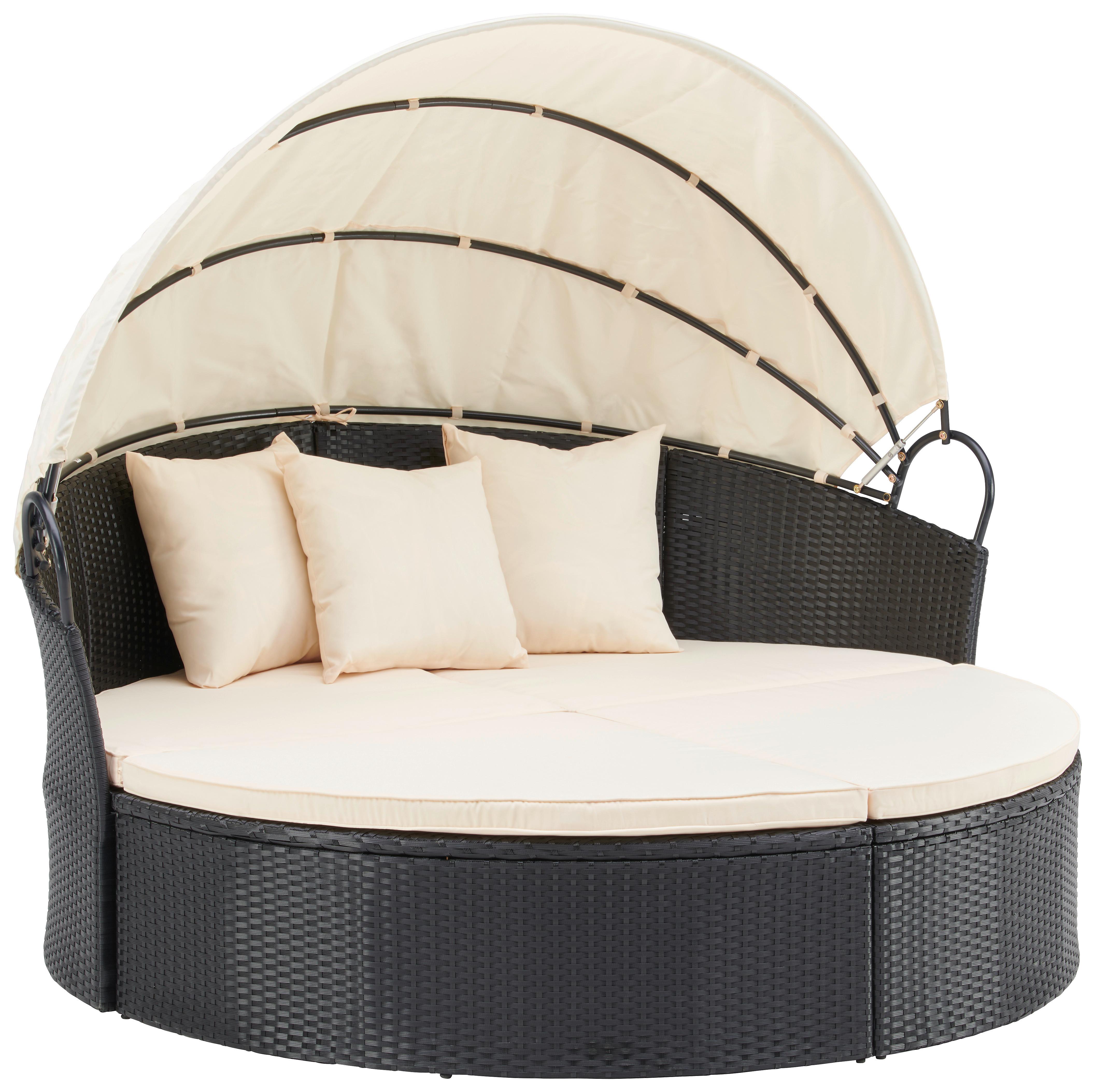 Sonneninsel Bali Schwarz/Beige Polyrattan, verstellbares Dach - Beige/Schwarz, MODERN, Kunststoff/Textil (180/80/81cm) - Luca Bessoni