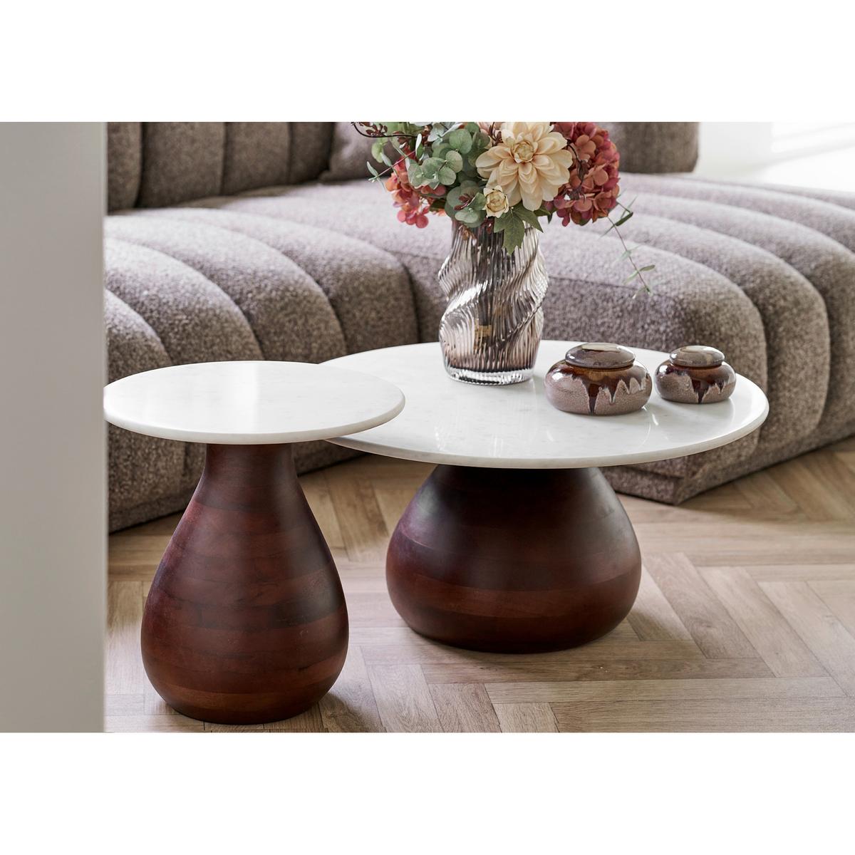Beistelltisch Heide Weiß B: 40cm - Dunkelbraun/Weiß, Design, Holz/Stein (40/40/41cm) - MID.YOU