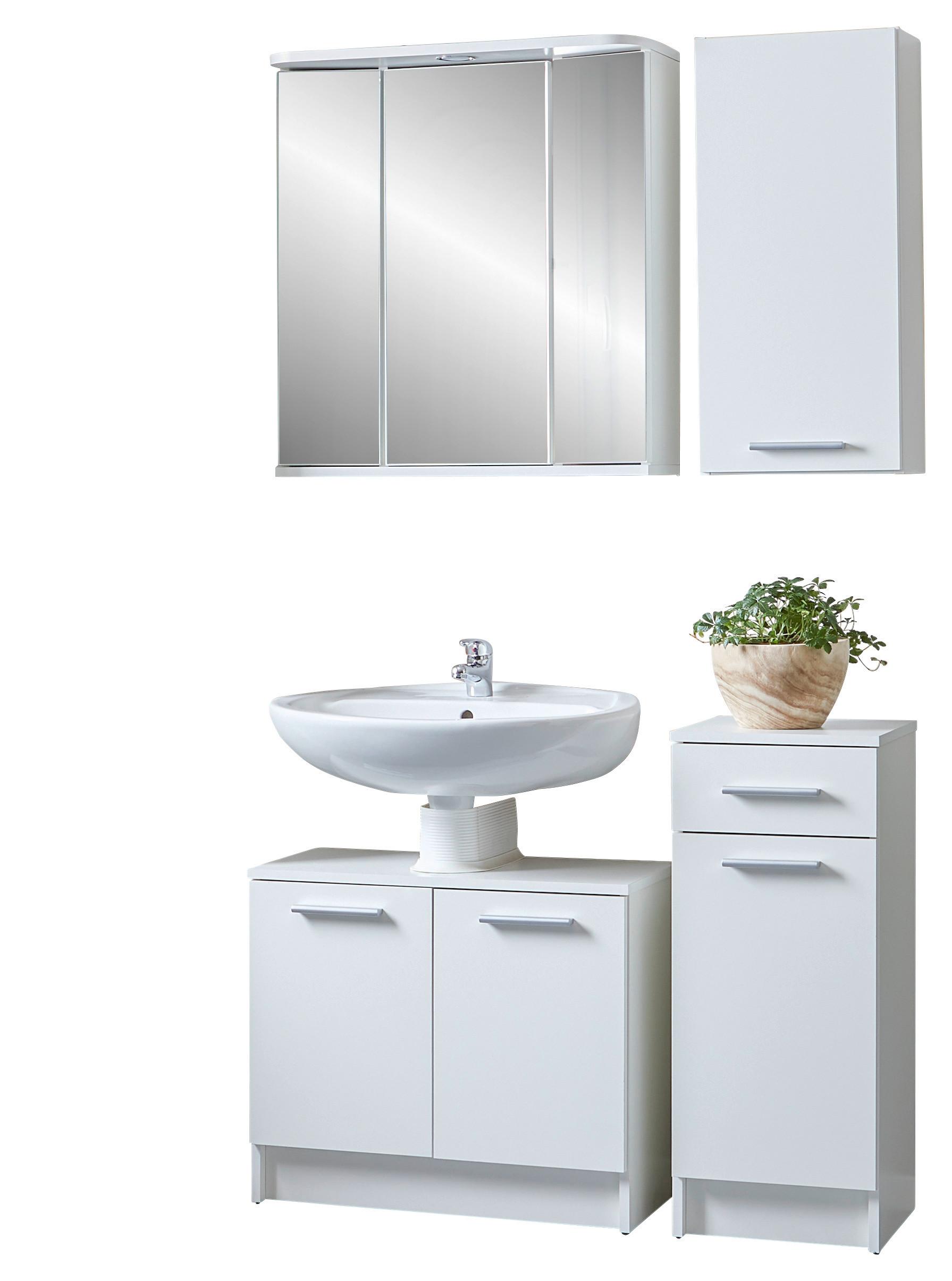 Badezimmer Verona Weiß Dekor 4-Teilig - Weiß, KONVENTIONELL, Glas/Holzwerkstoff (96,6/189/32,5cm)