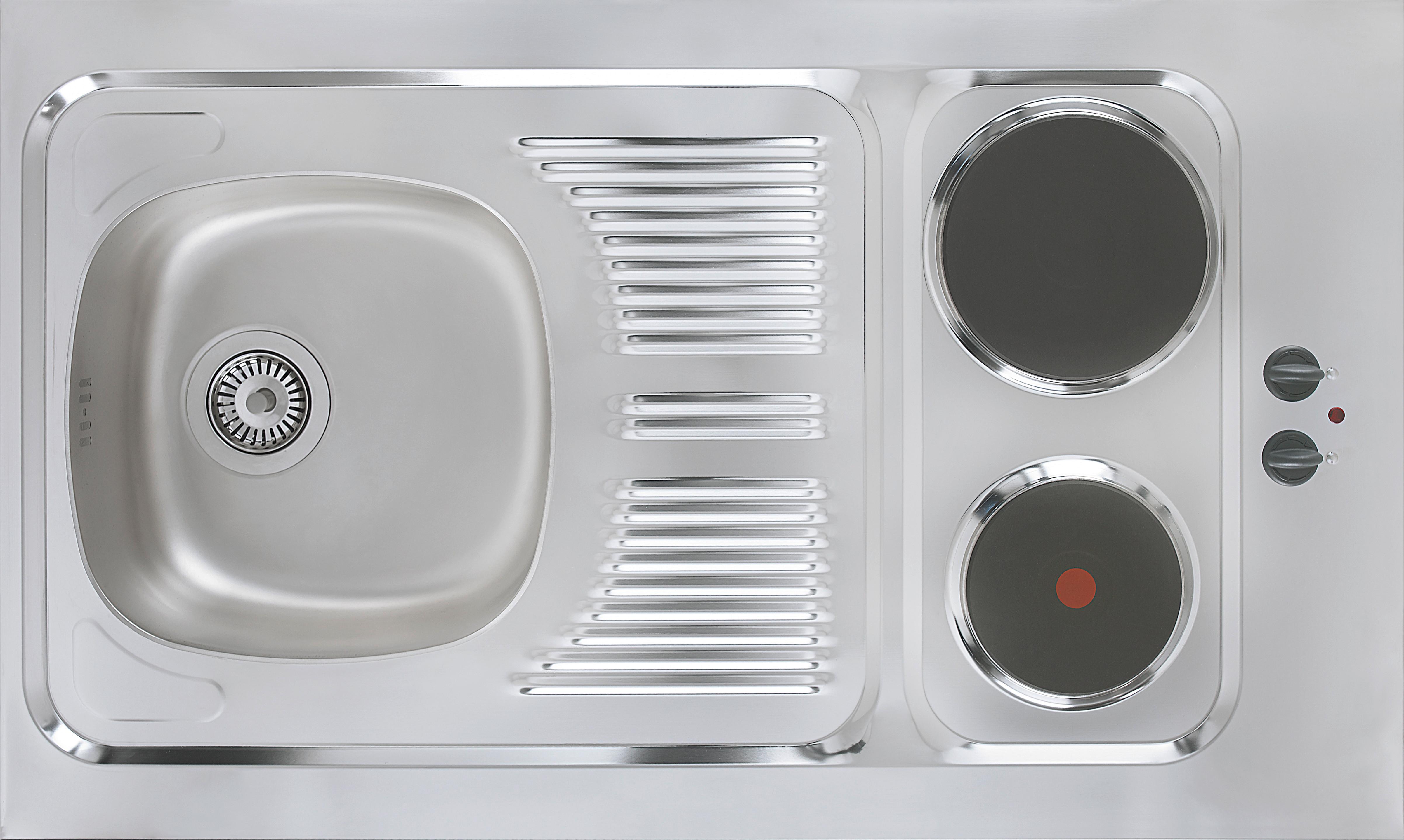 Respekta Miniküche mit Kühlschrank + Kochfeld 100 cm Grau/Eiche