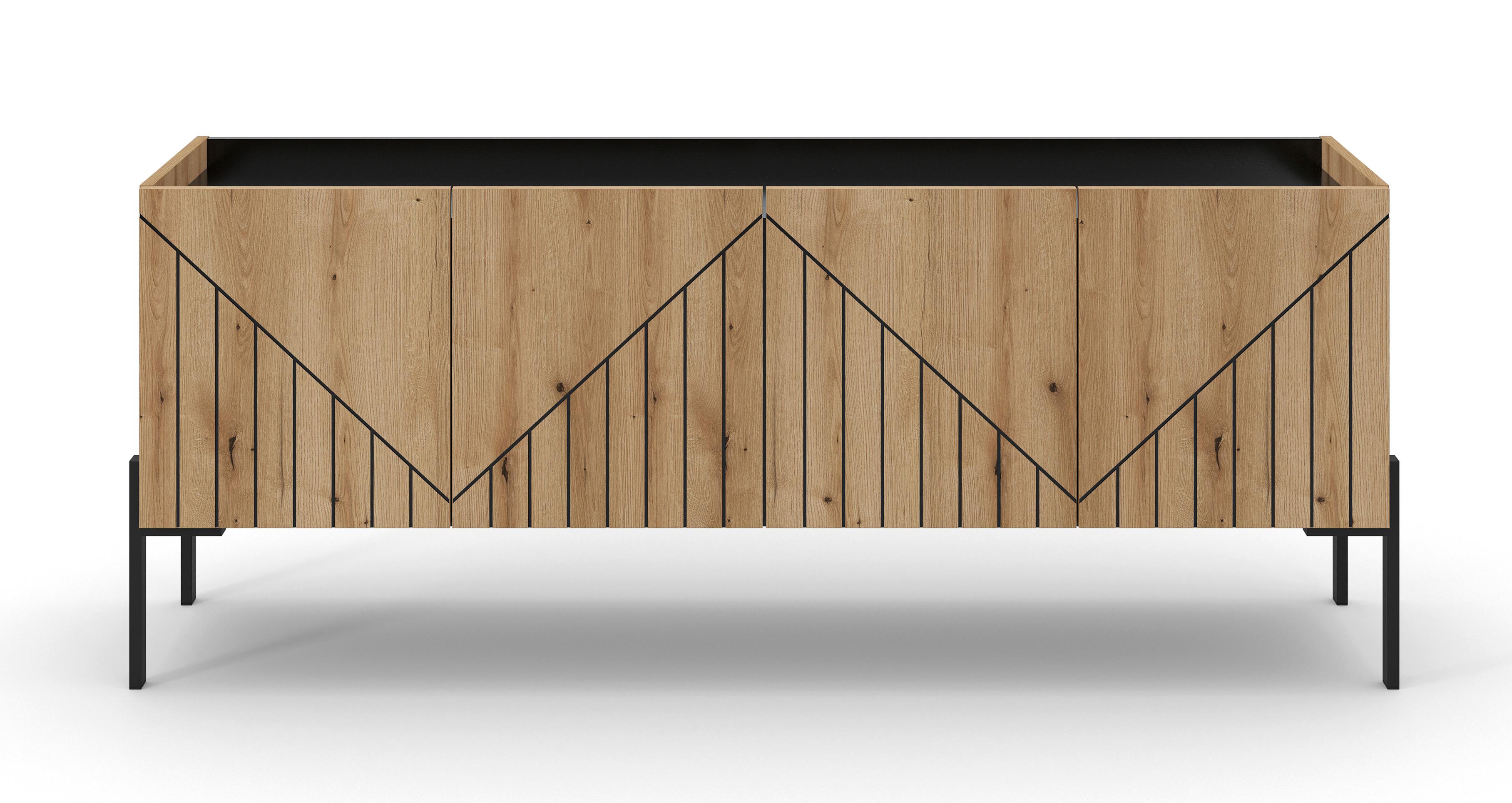Lowboard Neo Schwarz /Eiche dunkel Dekor B: 155cm - Eiche dunkel/Schwarz, Design, Holzwerkstoff (155/62/40cm) - Livetastic