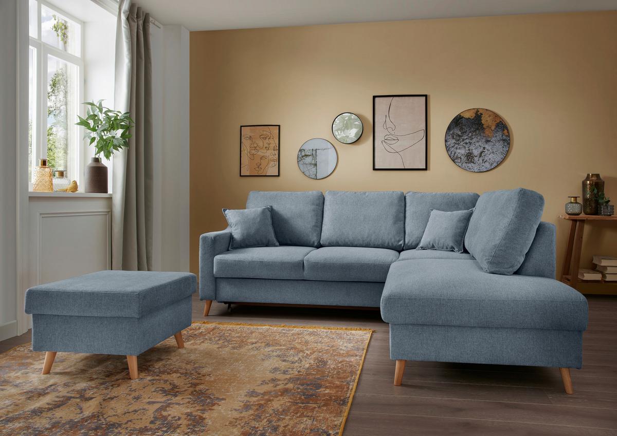 Ecksofa mit Schlaffunktion Valentina mit Kissen Blau - Blau/Naturfarben, KONVENTIONELL, Textil (230/200cm) - P & B