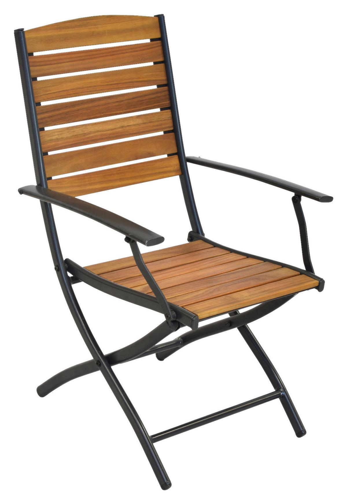 Gartenklappsessel-set Santorin - Graphitfarben/Naturfarben, MODERN, Holz/Metall (55/97/61cm) - Gardenson