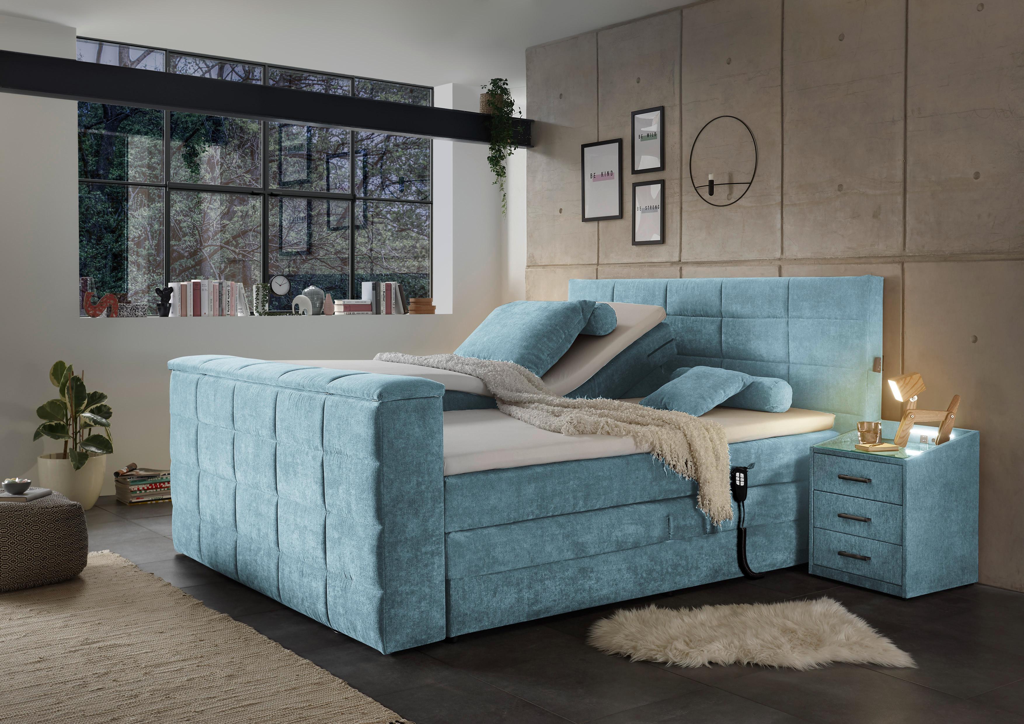 Boxspringbett Mit Topper 180x200 Cm Denver - Blau, KONVENTIONELL, Textil (180/200cm) - Carryhome