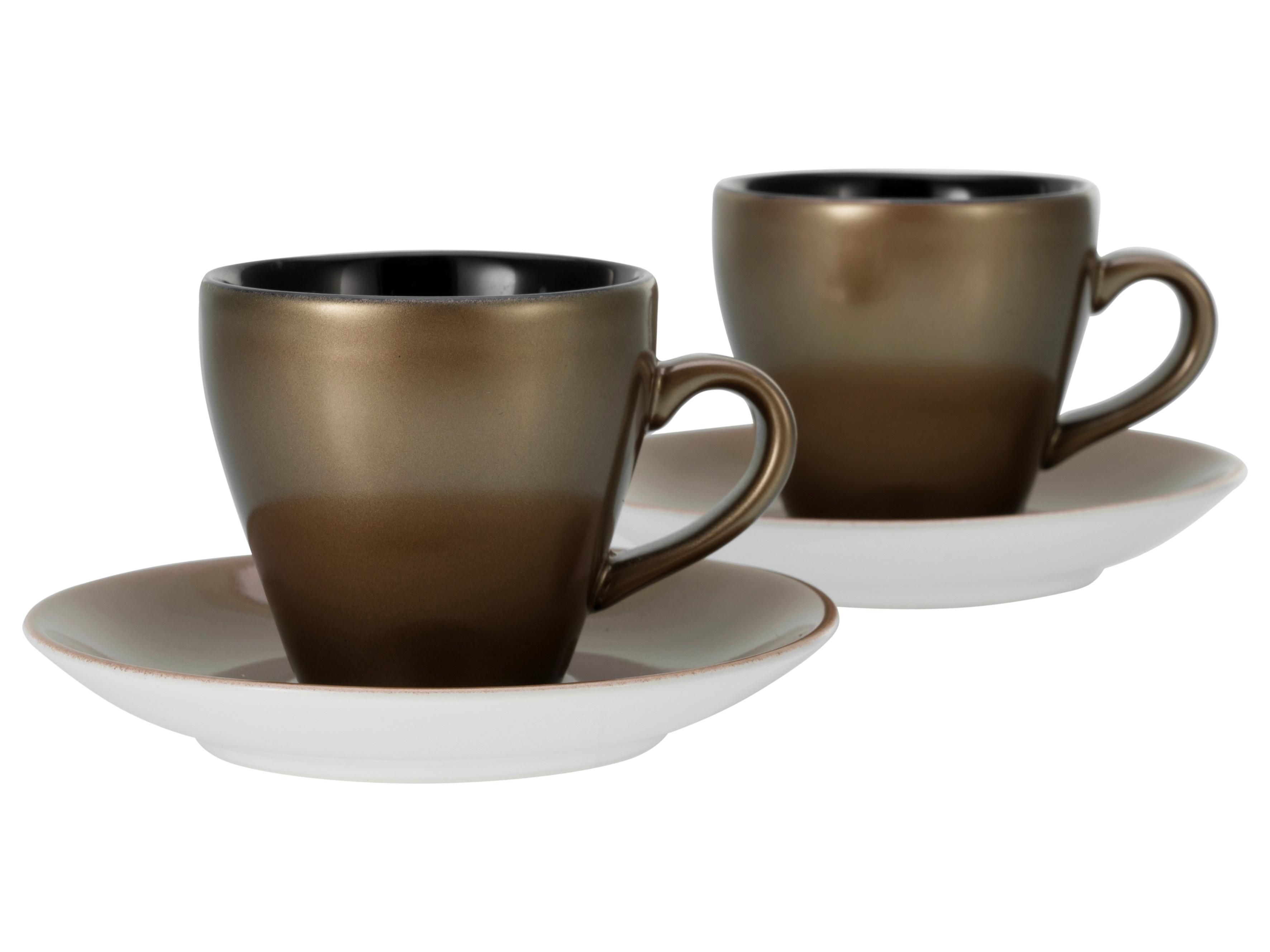 Tassenset Keramik 100 ml 4 Stk. Schwarz/Goldfarben - Goldfarben/Schwarz, Basics, Keramik - Creatable