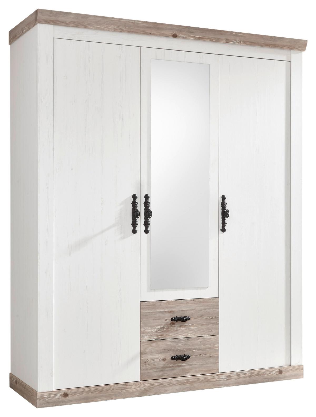 Kleiderschrank Florenz Pinie Weiß Dekor, B: 169cm - Hellbraun/Pinienfarben, Design, Holzwerkstoff (169/201/60cm) - MID.YOU