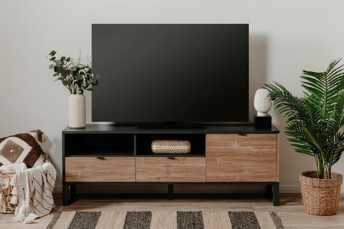 TV-Element Sumatra B: 160 cm Anthrazit/Bambus Dekor - Anthrazit, Design, Holzwerkstoff (160/56/40cm) - MID.YOU