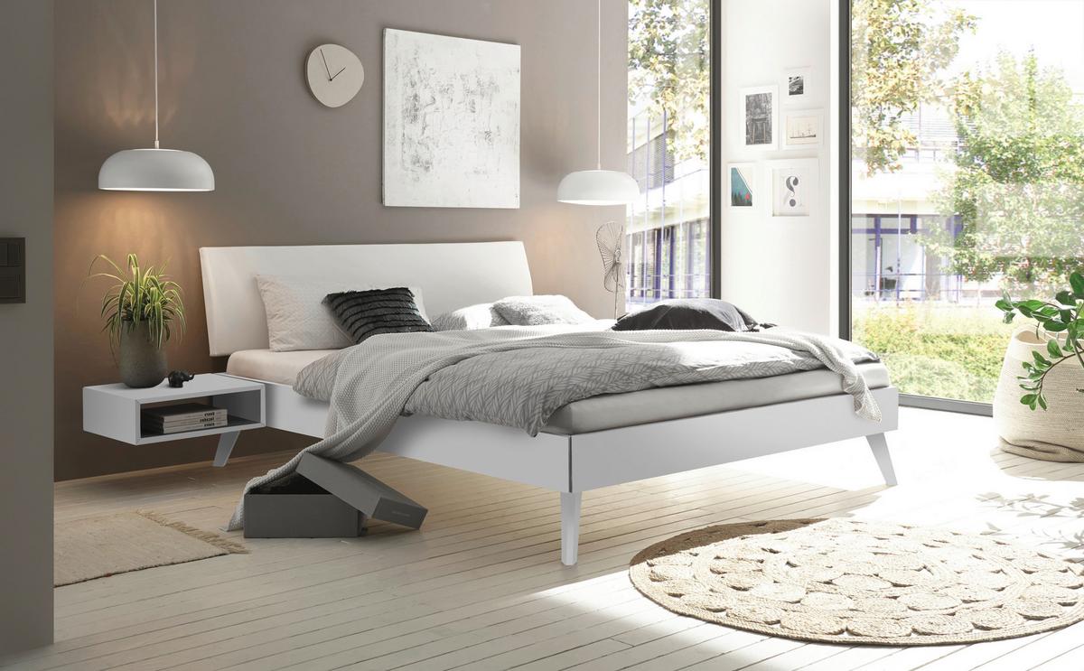 Bett Pesaro Mit Gepolstertem Kopfteil 160x200 - Weiß, Design, Holzwerkstoff/Textil (160/200cm) - Hasena