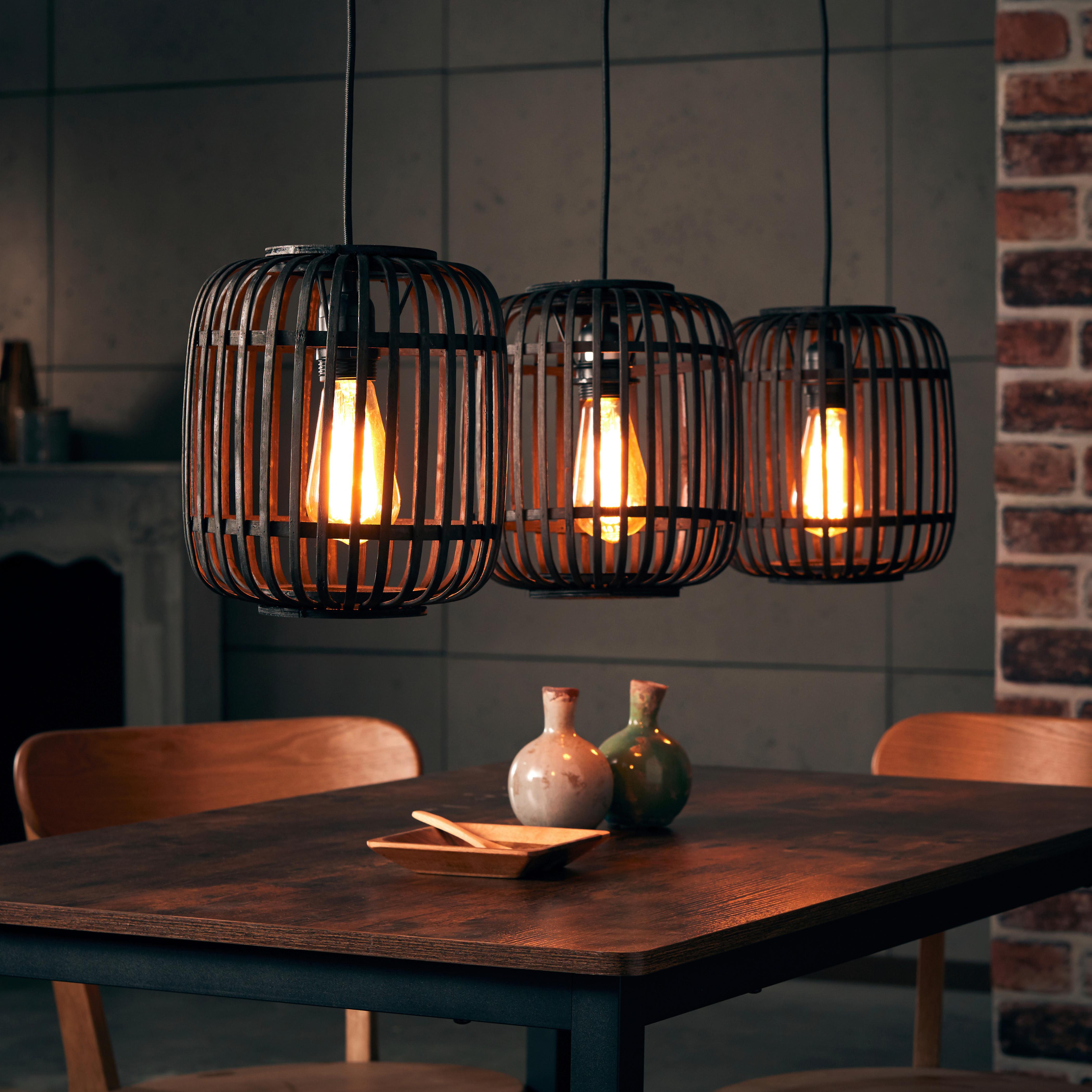 Hängeleuchte Woodrow H: 125 cm 3-Flammig,schirme In Käfigform - Dunkelbraun/Schwarz, Design, Holz/Metall (105/125/21,5cm) - Brilliant