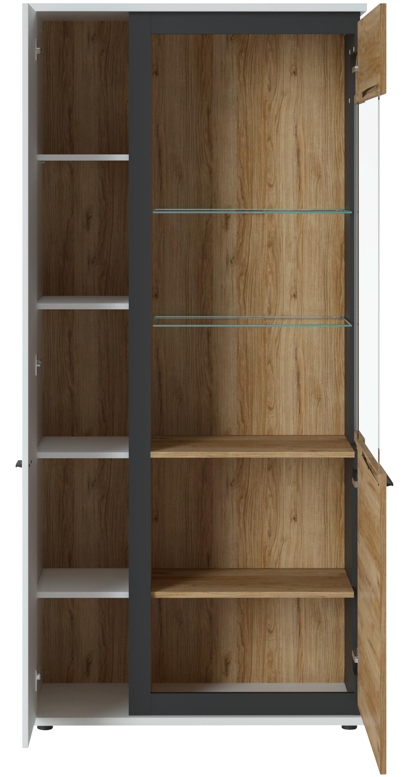 Vitrine Salinas Weiß/ Eichefarben/Glasfront Rechts - Eichefarben/Schwarz, Trend, Glas/Holzwerkstoff (93/199,3/37cm)