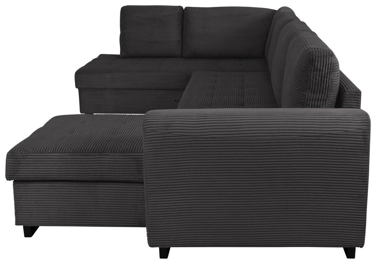 Souprava U MALTE, levá, šedý manšestr - šedá/černá, Moderní, textil/plast (178/305/155cm) - Based