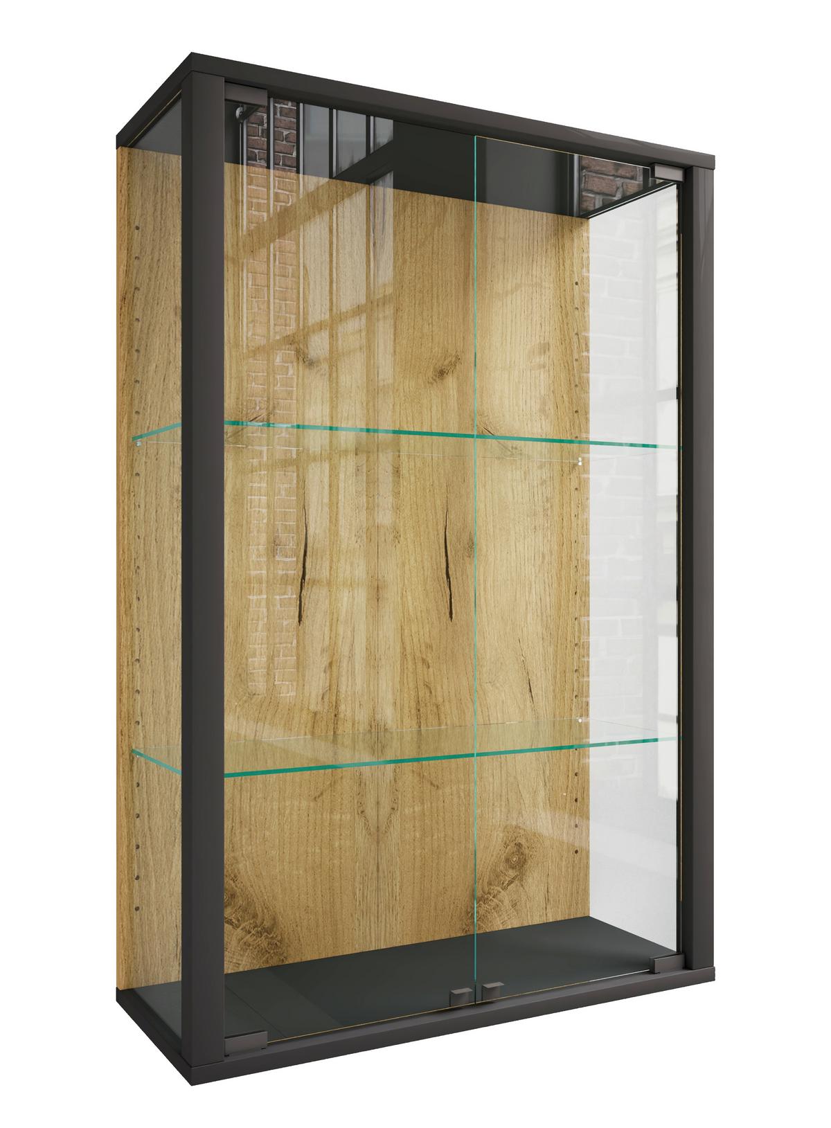 Hängevitrine Udina Schwarz/Honigeiche B: 59 cm - Honigeiche/Klar, Design, Glas/Holzwerkstoff (59/80/25cm) - Livetastic