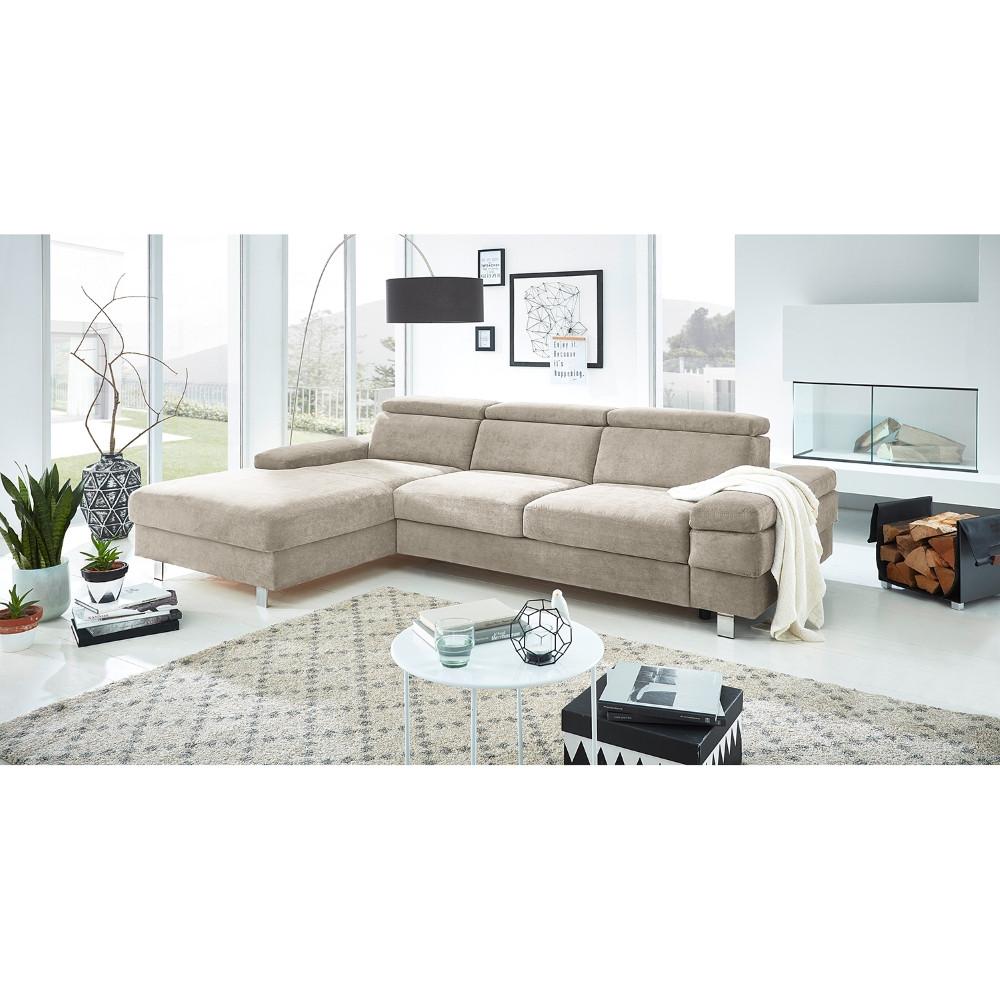 Ecksofa Elvis, Greige S: 182x259 Cm - Greige/Silberfarben, KONVENTIONELL, Textil (182/259cm) - Trendmanufaktur