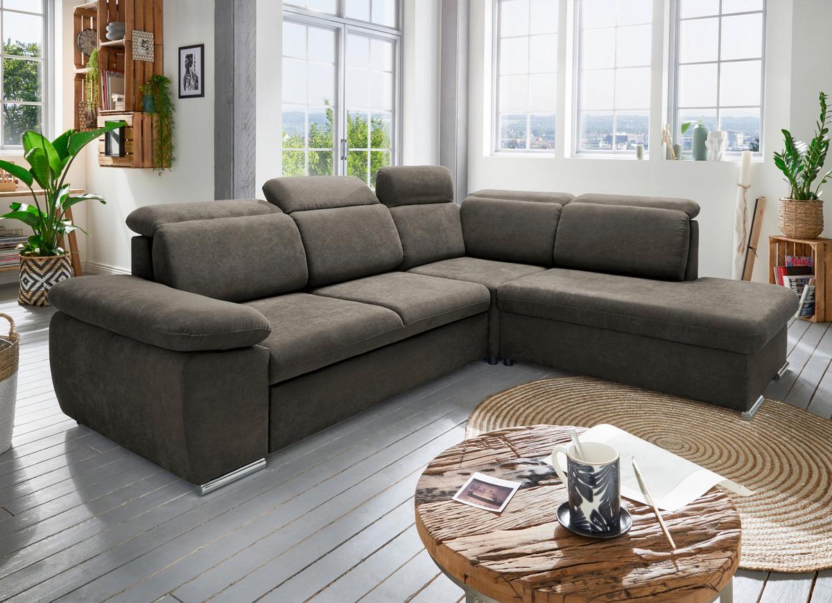 Ecksofa Vasto Dunkelbraun S: 283x228cm - Chromfarben/Dunkelbraun, Design, Textil (283/228cm) - Livetastic