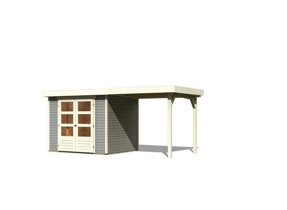 Gartenhaus mit Anbaudach Hellgrau 482x211x217cm - Hellgrau, Holz (482/211/217cm) - Karibu Gartenhaus mit Anbaudach Hellgrau 482x211x217cm - Hellgrau, Holz (482/211/217cm) - Karibu