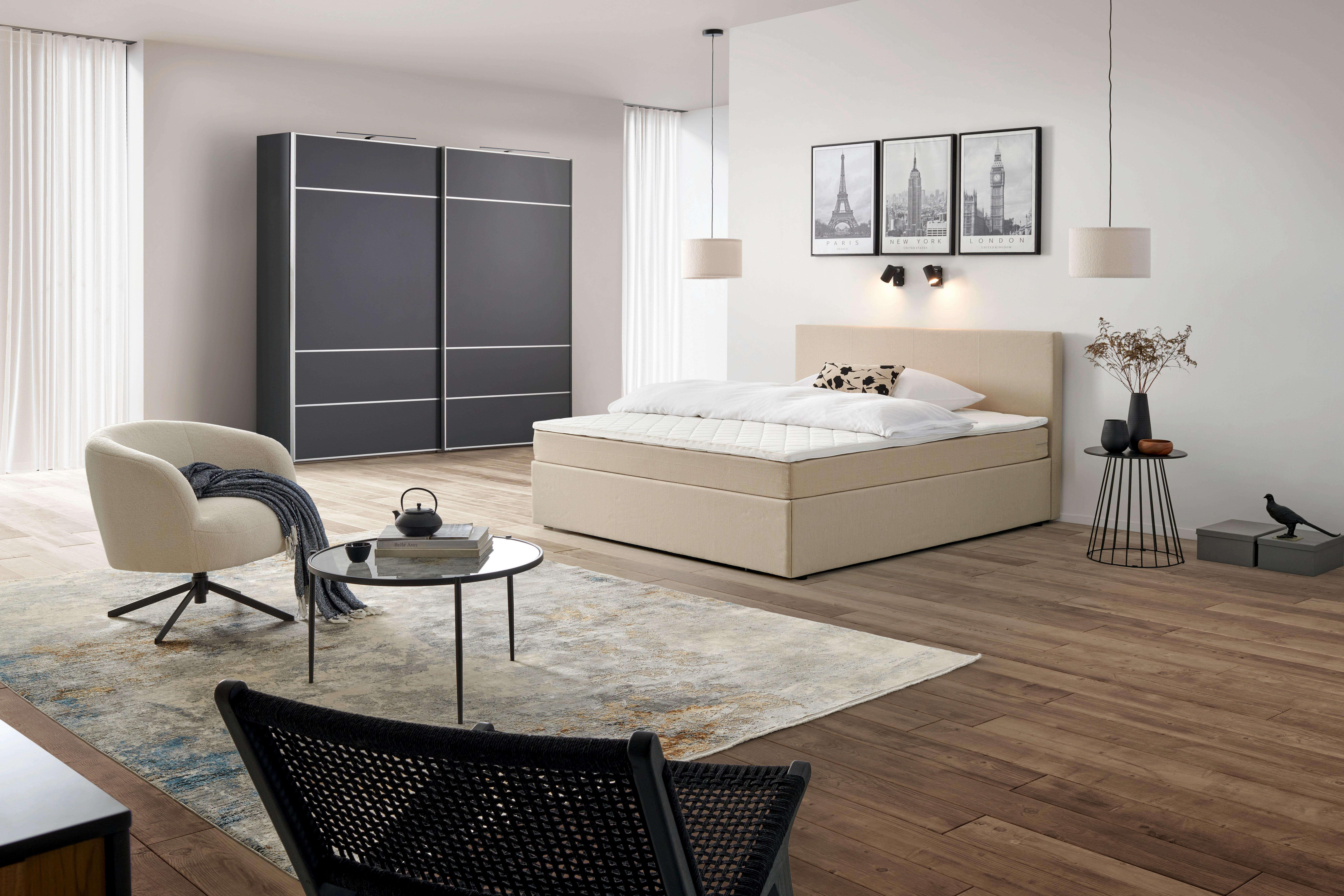 Boxbett Mit Topper 180x200 Cm Carolina Sandfarben - Sandfarben/Schwarz, Basics, Holz/Textil (180/200cm) - P & B