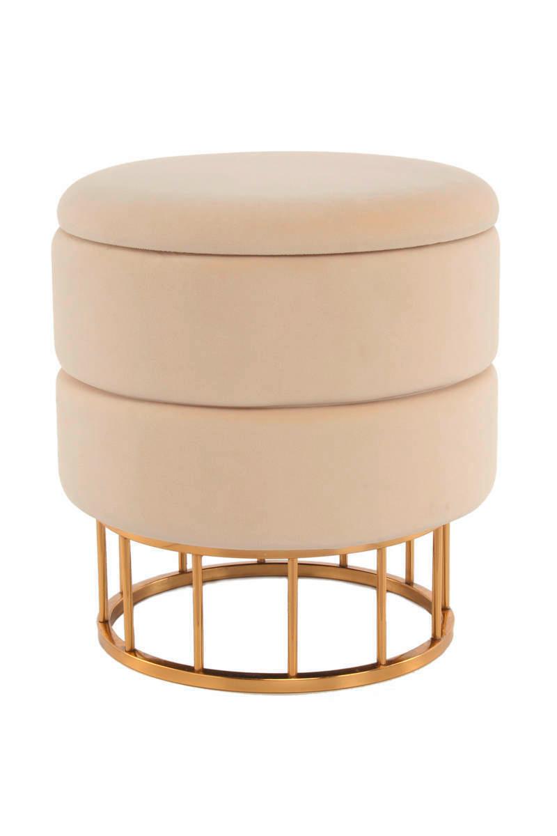 Pouf mit Stauraum Samt/Eisen Goldfarben/Beige H: 41 cm