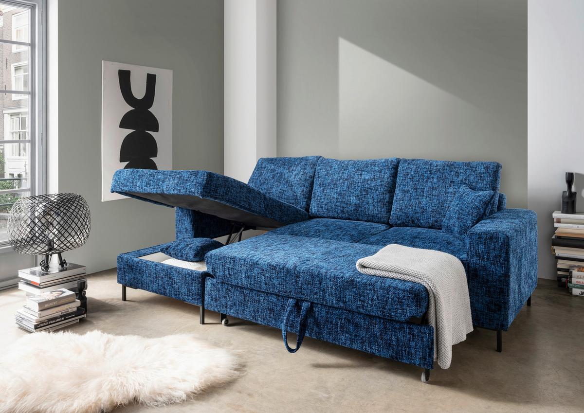 Eckschlafsofa Zona, Blau S: 143x237 Cm - Blau/Schwarz, KONVENTIONELL, Textil (143/237cm) - Livetastic