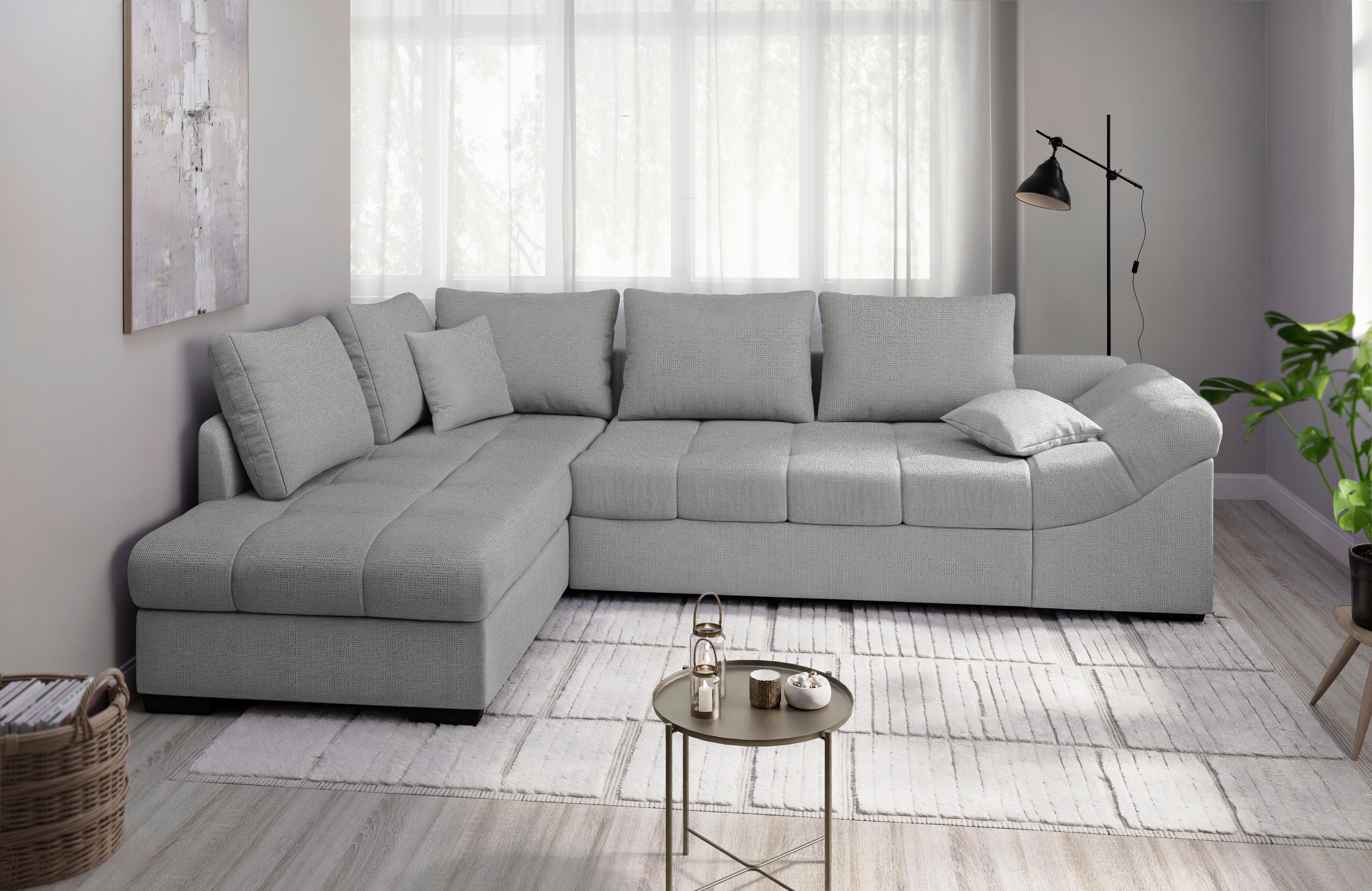 Eckschlafsofa Alvito Silberfarben S: 202x298 Cm - Silberfarben/Schwarz, MODERN, Textil (202/298cm) - MID.YOU