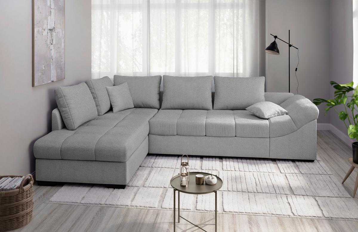 Eckschlafsofa Alvito Silberfarben S: 202x298 Cm - Silberfarben/Schwarz, MODERN, Textil (202/298cm) - MID.YOU