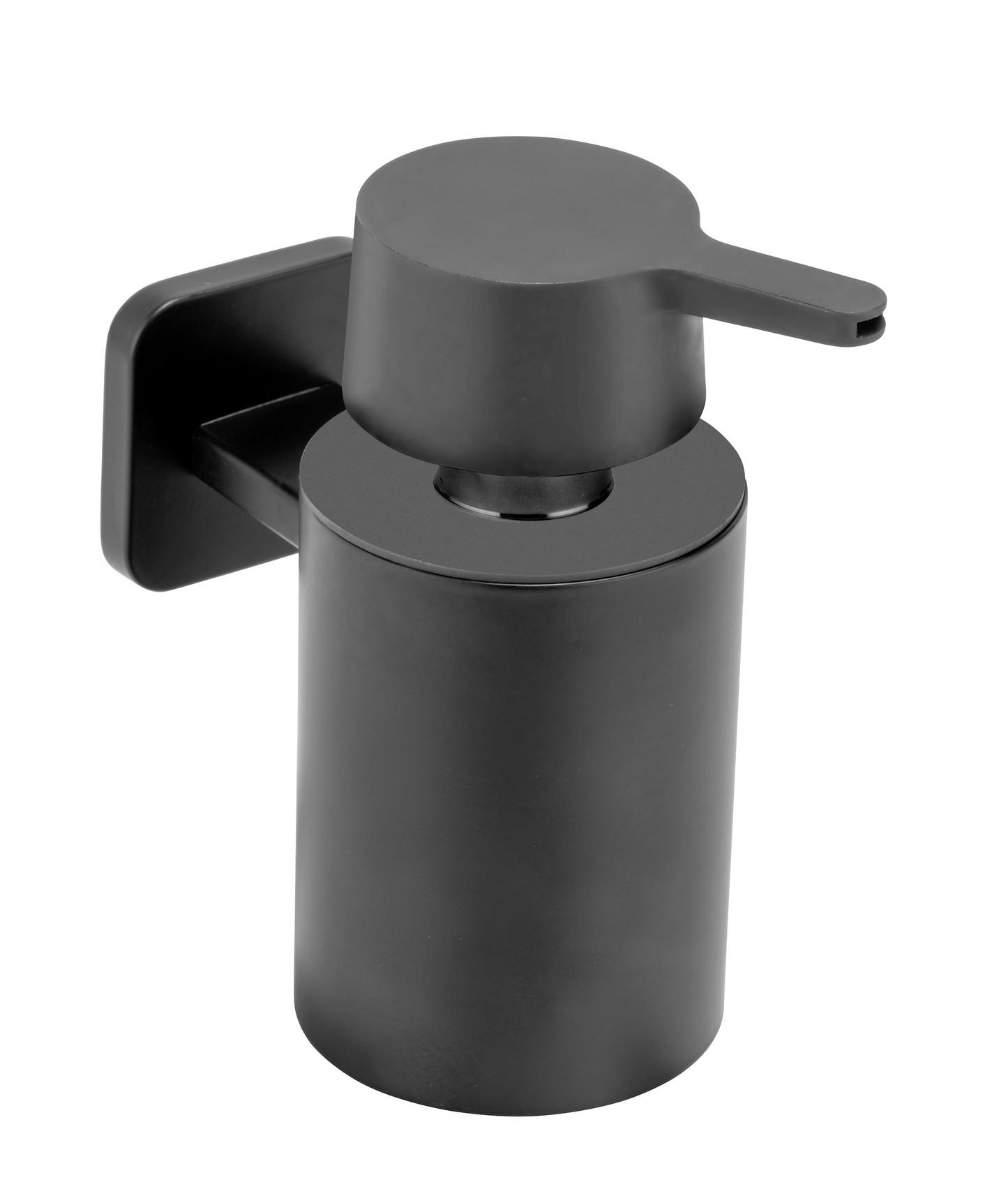 Seifenspender Porto Black Schwarz, Wandmontage B: 9,5 cm - Schwarz, MODERN, Kunststoff/Metall (9,5/11,5/14,5cm) - Wenko