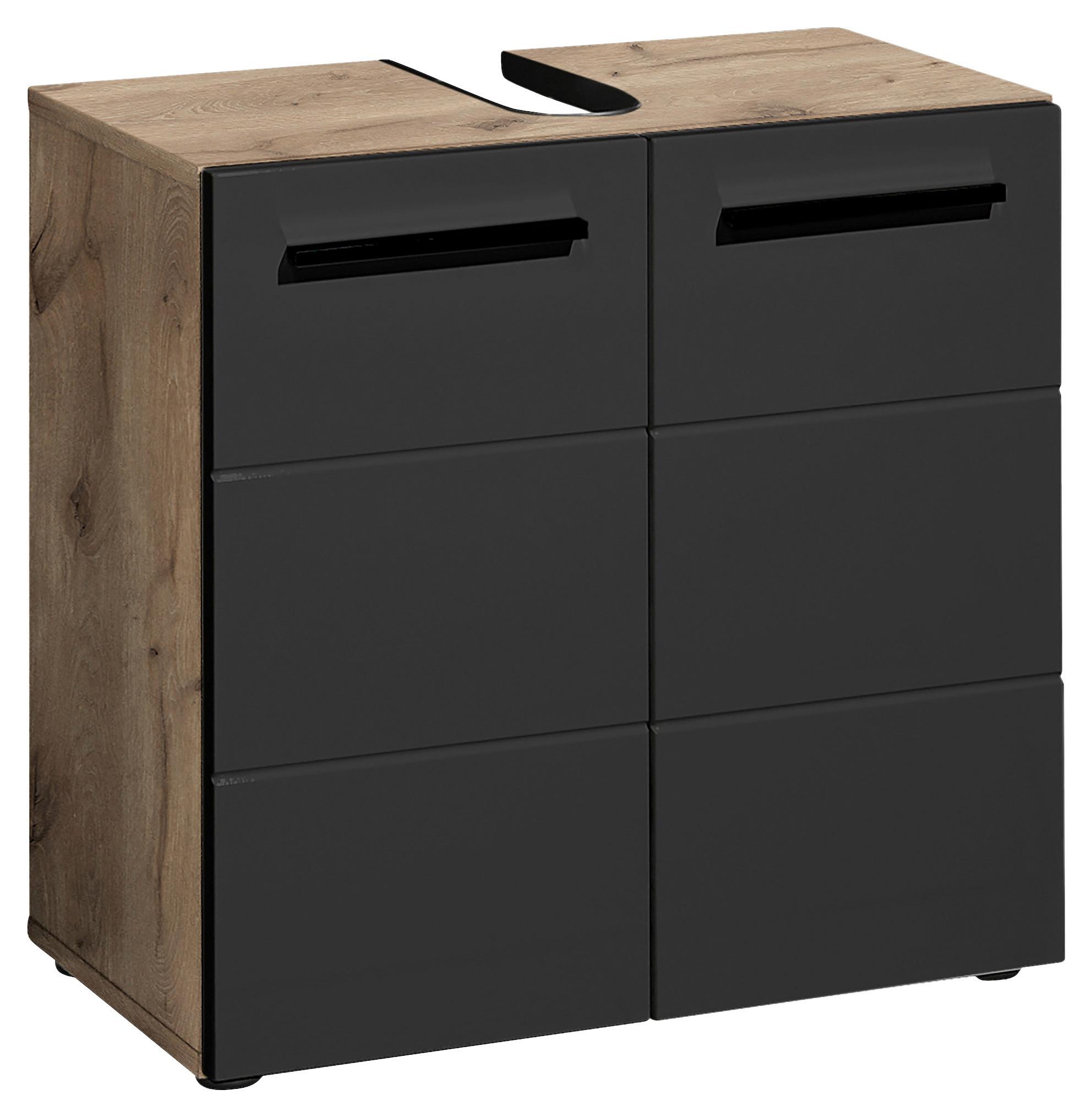 Waschbeckenunterschrank Vista B: 60 cm Eiche Dekor/Schwarz - Eichefarben/Schwarz, Basics, Holzwerkstoff (60/62/31cm) - MID.YOU