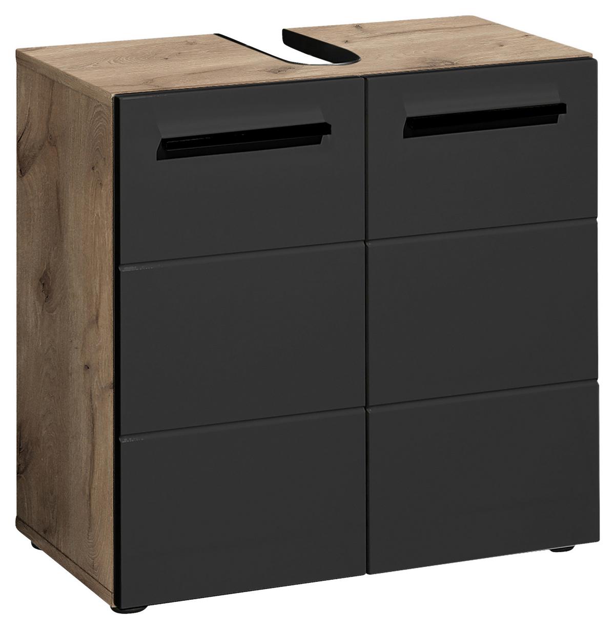 Waschbeckenunterschrank Vista B: 60 Cm Eiche Dekor/schwarz - Eichefarben/Schwarz, Basics, Holzwerkstoff (60/62/31cm) - MID.YOU