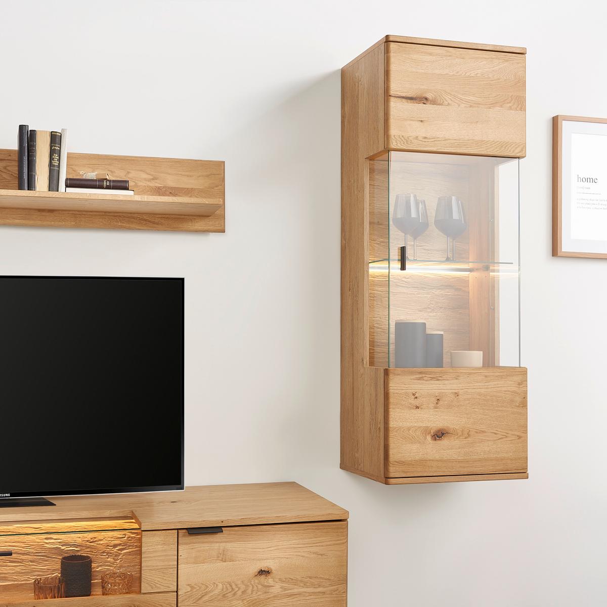 Závěsná vitrína divoký dub - šedá/divoký dub, Moderní, kov/dřevo (50/138/37cm) - Premium Living