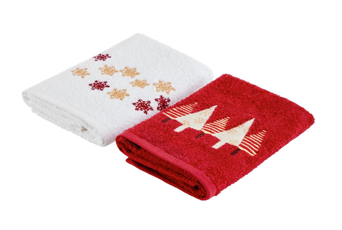 Gästehandtuchset Johanna - 2er Pack - Rot/Weiß, ROMANTIK / LANDHAUS, Textil (30/50cm) - James Wood