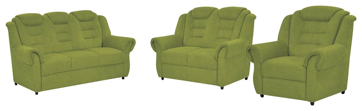 Sitzgarnitur 3-tlg. Boston Grün Chenille - Schwarz/Grün, KONVENTIONELL, Textil - Livetastic